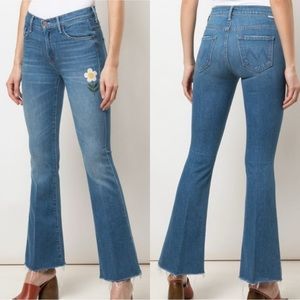 Mother The Weekender Fray Flare Jean Gold Rush Floral Embroidered 25